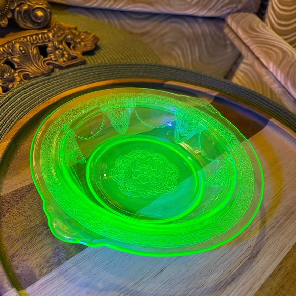 Vaseline Glass Footed Bowl Uranium Glass Footed Bowl